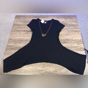 NWT Sharkbite Hem Black Top W/Attached Necklace